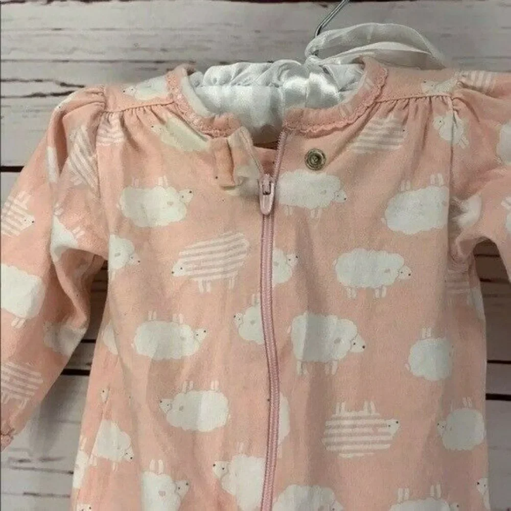 Carter’s Baby Infant Girls Pink White Sheep Animal Footed Sleeper Size 3‎ Months